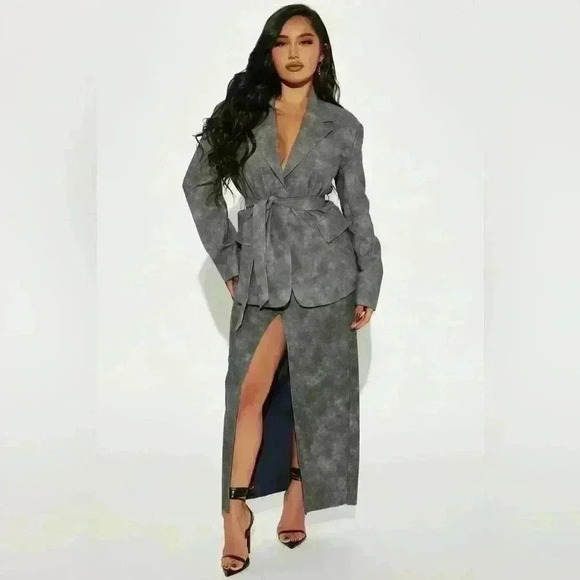 Cool Girl Washed Faux Leather  Blazer - Grey 1XL 14 - 16 - Picture 2 of 3